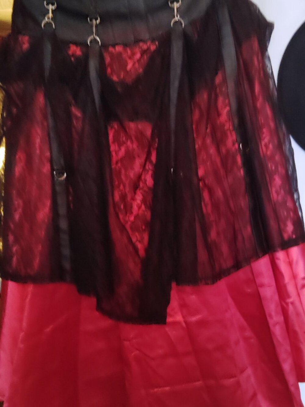 Burleska Gothic Black & Red Corset Waist Lace Layered Skirt (Size Small)